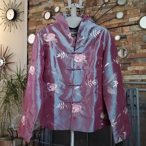 Beautiful Iridescent Purple and Pink Mandarin Jacket w/ Frog Button Closers sz S